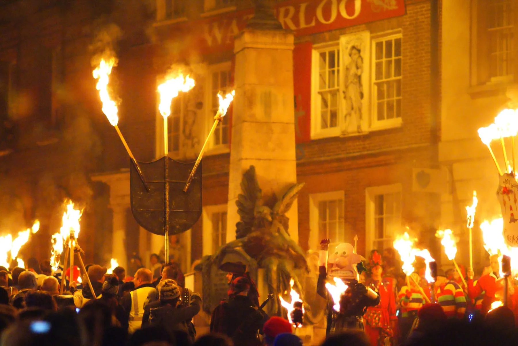 Torches and costumes in a Lewes Bonfire Night procession