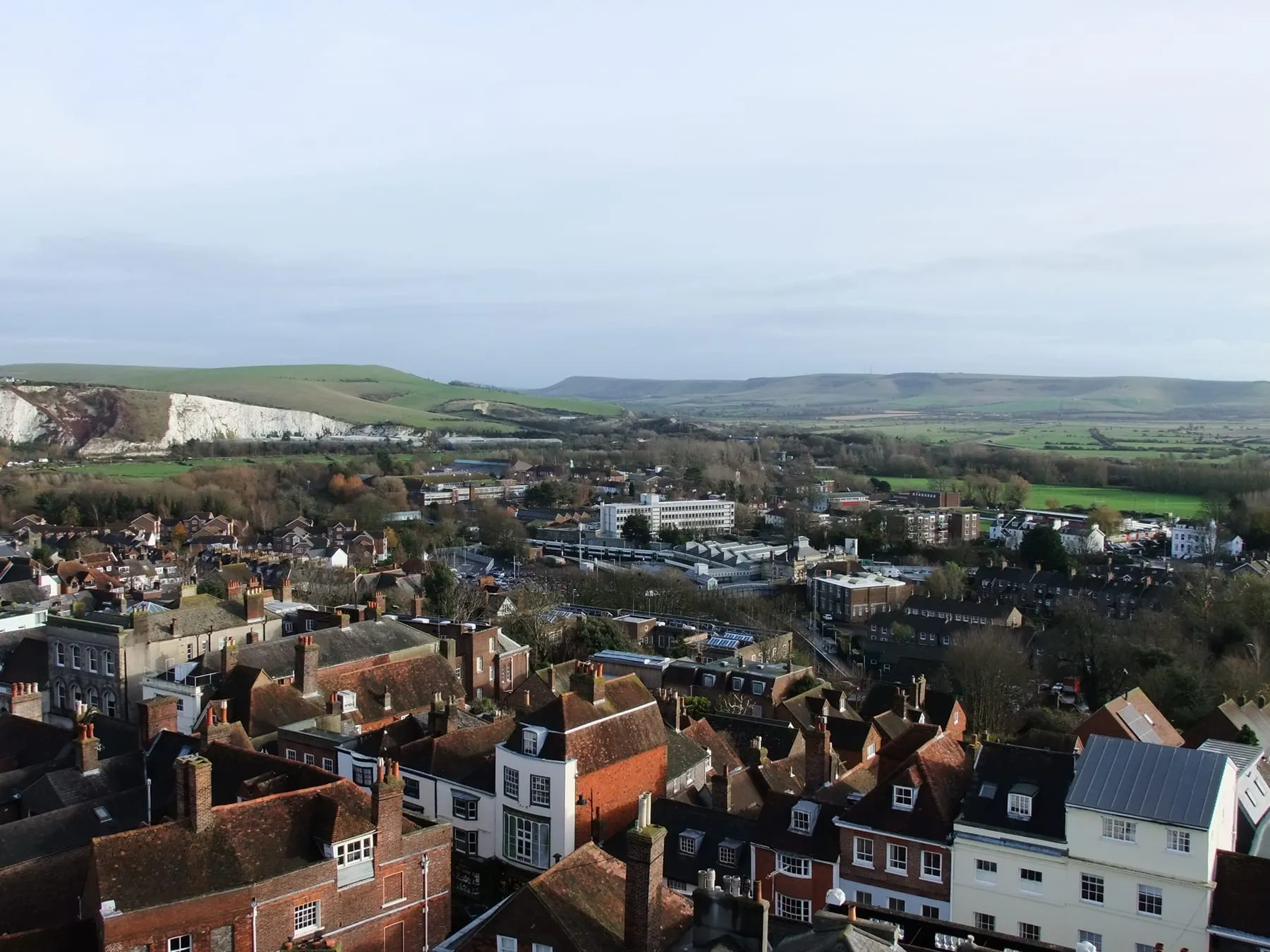 Lewes rooftops looking east towards Mount Caburn and Ringmer